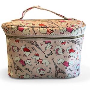 Pardon My French Cute Parisian Dachshund Cosmetic Train Case - Pink